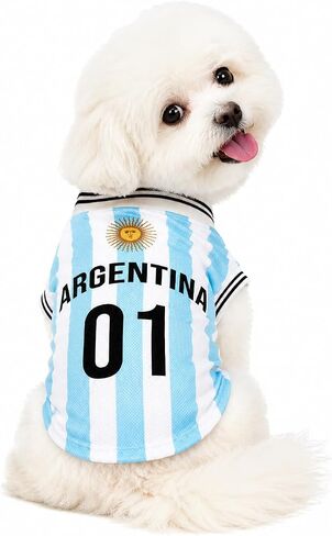 Mexican National Team Style Pet Jersey, Size 15, Striped with English Number Print, Contrast Color Collar and Ribbed Cuffs, Suitable for All Breeds - Medium in Kuwait
