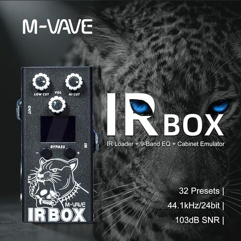 دواسة تأثيرات الجيتار/الباس من M-VAVE IRBOX، محاكاة مكبر الصوت مع 32 إعدادًا مسبقًا، محاكي كابينة الأشعة تحت الحمراء، رقمي، 9 فولت، أسود مع تطبيق in Kuwait