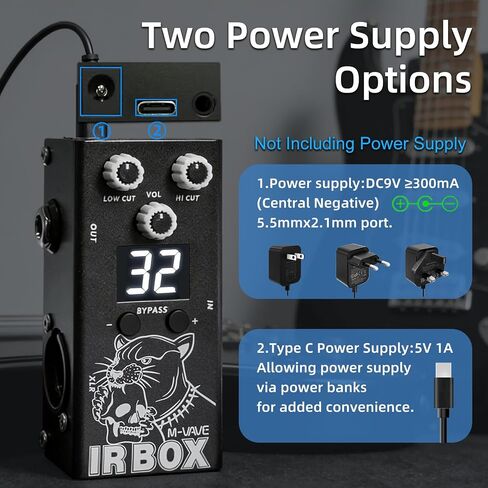 دواسة تأثيرات الجيتار/الباس من M-VAVE IRBOX، محاكاة مكبر الصوت مع 32 إعدادًا مسبقًا، محاكي كابينة الأشعة تحت الحمراء، رقمي، 9 فولت، أسود مع تطبيق in Kuwait