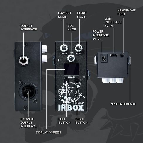 دواسة تأثيرات الجيتار/الباس من M-VAVE IRBOX، محاكاة مكبر الصوت مع 32 إعدادًا مسبقًا، محاكي كابينة الأشعة تحت الحمراء، رقمي، 9 فولت، أسود مع تطبيق in Kuwait