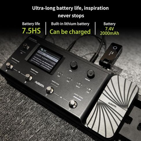 AUDOTA AME-200 Pro Guitar Multi Effects Processor with Amp Modelling, Reverb, Delay, Looper, Drum Machine, 4 Footswitches, Expression Pedal, USB OTG Recording, MNRS GNR & GIR Loader in Kuwait