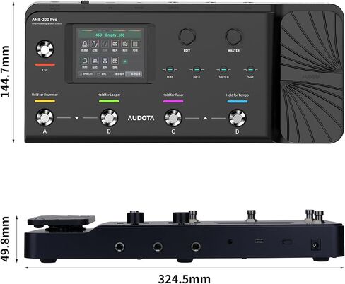 AUDOTA AME-200 Pro Guitar Multi Effects Processor with Amp Modelling, Reverb, Delay, Looper, Drum Machine, 4 Footswitches, Expression Pedal, USB OTG Recording, MNRS GNR & GIR Loader in Kuwait