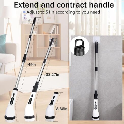 Electric Spin Scrubber Shower Cleaner Brush Cordless Power Cleaning 8 Brush Heads Extendable Handle 3 Adjustable 2 Speeds IPX7 Waterproof for Bathroom Kitchen in Kuwait