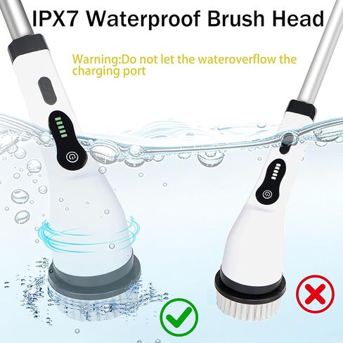 Electric Spin Scrubber Shower Cleaner Brush Cordless Power Cleaning 8 Brush Heads Extendable Handle 3 Adjustable 2 Speeds IPX7 Waterproof for Bathroom Kitchen in Kuwait