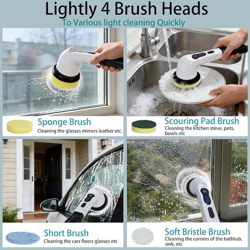 Electric Spin Scrubber Shower Cleaner Brush Cordless Power Cleaning 8 Brush Heads Extendable Handle 3 Adjustable 2 Speeds IPX7 Waterproof for Bathroom Kitchen in Kuwait
