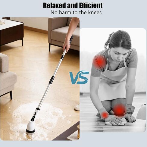 Electric Spin Scrubber Shower Cleaner Brush Cordless Power Cleaning 8 Brush Heads Extendable Handle 3 Adjustable 2 Speeds IPX7 Waterproof for Bathroom Kitchen in Kuwait