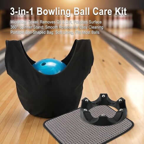 3-in-1 Bowling Basics Accessories Kit, Microfiber Bowling Ball Towel Kit,with Bearing Spinner Holder, Bowlings Ball Cleaner Wipes, Microfiber Bowlings Towel with Easy-Grip Dots in Kuwait