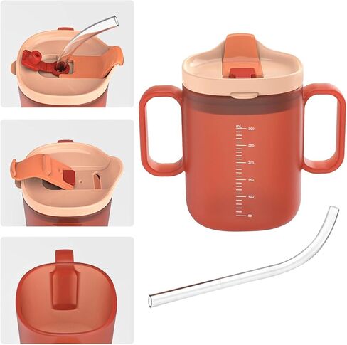 Adult Sippy Cups for Elderly, 11 oz Plastic Spill Proof Cups with 2 Handles Straw and Lid for Adults Hospital Disabled Dysphagia Patients 2 Pack in Kuwait