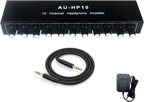 10 Channel Headphone Amplifier, 1 Input 10 Output Audio Splitter | Independent volume controls, includes 12V adapter and 3.5mm cable, for studio stage rehearsal podcast in Kuwait