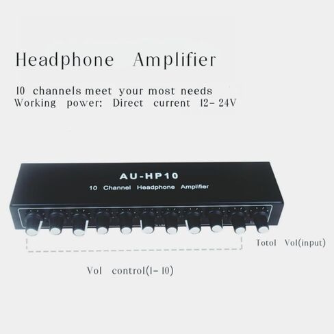 10 Channel Headphone Amplifier, 1 Input 10 Output Audio Splitter | Independent volume controls, includes 12V adapter and 3.5mm cable, for studio stage rehearsal podcast in Kuwait