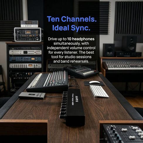 10 Channel Headphone Amplifier, 1 Input 10 Output Audio Splitter | Independent volume controls, includes 12V adapter and 3.5mm cable, for studio stage rehearsal podcast in Kuwait