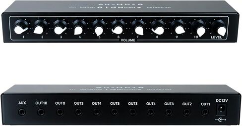 10 Channel Headphone Amplifier, 1 Input 10 Output Audio Splitter | Independent volume controls, includes 12V adapter and 3.5mm cable, for studio stage rehearsal podcast in Kuwait