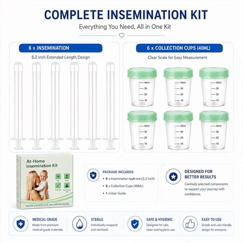 At Home Insemination Kit 6 Pack – Extended version Applicators for Deeper Placement,6 Sterile Disposable Applicators+6 Cups, BPA Free Insemination Set for Women, Conceiving Aid for Higher Success Rate in Kuwait