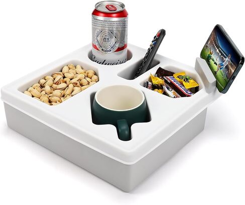 Couch Cup Holder Tray, Silicone Sofa Couch Caddy for Bed Car Seat Beach Organizer, Waterproof Cup Holder with Phone Stand for TV Remote, Snacks, Drinks, Cellphone (White) in Kuwait