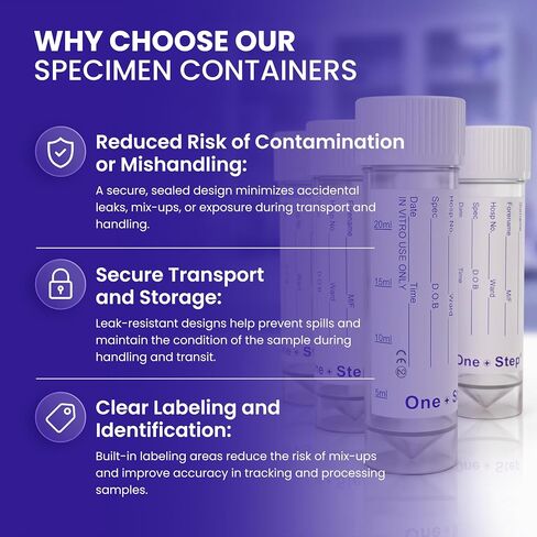 One Step Sterile 30mL Urine Sample Cups (5 Pack) - Perfect for At-Home Testing and Collection - Leak-Resistant Lids Guranteed for Safe Transportation - Wide Mouth to Make Testing Easy + Collection in Kuwait