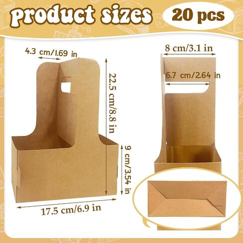 20 Pcs Coffee Drink Carrier with Handle (2 Cups or 4 Cups),Disposable Paper Cup Drink Holder,Assemblable to go Cup Holders for Drinks Food Delivery in Kuwait