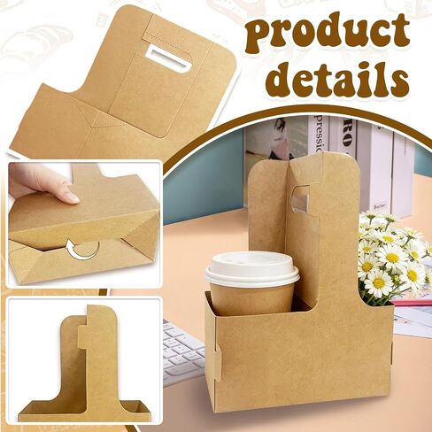 20 Pcs Coffee Drink Carrier with Handle (2 Cups or 4 Cups),Disposable Paper Cup Drink Holder,Assemblable to go Cup Holders for Drinks Food Delivery in Kuwait