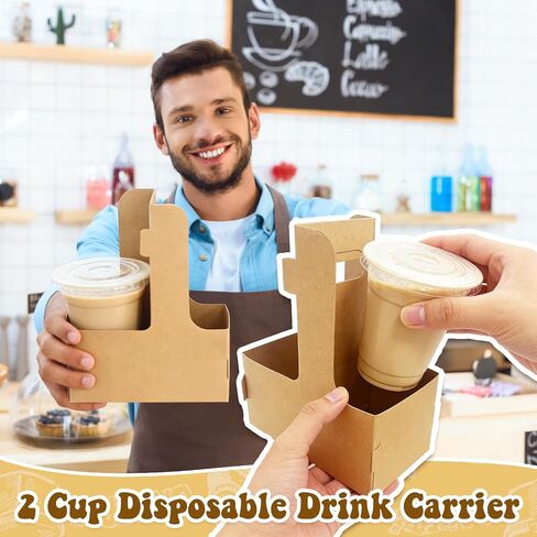 20 Pcs Coffee Drink Carrier with Handle (2 Cups or 4 Cups),Disposable Paper Cup Drink Holder,Assemblable to go Cup Holders for Drinks Food Delivery in Kuwait