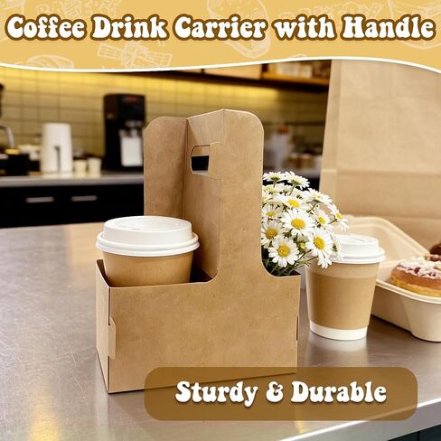 20 Pcs Coffee Drink Carrier with Handle (2 Cups or 4 Cups),Disposable Paper Cup Drink Holder,Assemblable to go Cup Holders for Drinks Food Delivery in Kuwait