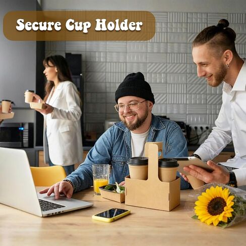 20 Pcs Coffee Drink Carrier with Handle (2 Cups or 4 Cups),Disposable Paper Cup Drink Holder,Assemblable to go Cup Holders for Drinks Food Delivery in Kuwait