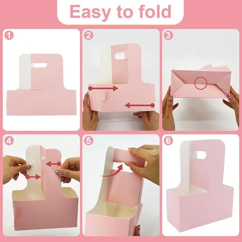30 Pcs Coffee Drink Carrier with Handle(2 Cups or 4 Cups),Assemblable Drink Holder with Handle,Disposable Cup Holders for Drinks, Great for All Your Drink and Food Delivery,Coffee Carrier（White,Pink） in Kuwait