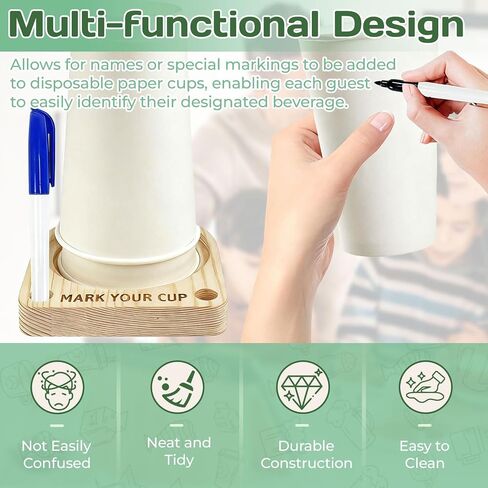 Solo Cup Holder-Wooden Cup Holder with Marker Slot Suitable for Parties,Kitchen Countertops,Picnics and All Kinds of Social Gatherings Social Gatherings in Kuwait