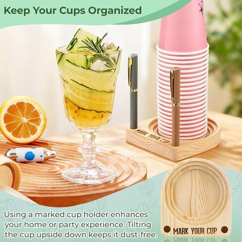 Solo Cup Holder-Wooden Cup Holder with Marker Slot Suitable for Parties,Kitchen Countertops,Picnics and All Kinds of Social Gatherings Social Gatherings in Kuwait