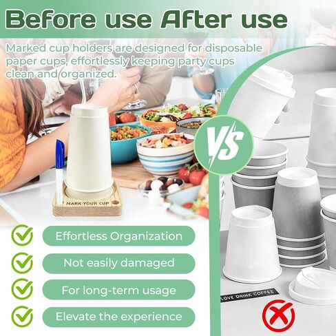 Solo Cup Holder-Wooden Cup Holder with Marker Slot Suitable for Parties,Kitchen Countertops,Picnics and All Kinds of Social Gatherings Social Gatherings in Kuwait