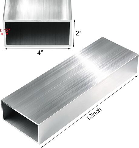 4" x 2" x12" Long Structural Square Aluminum Tube, 1/8" Wall Thickness, Seamless Tubing DIY Metal Profile for Industrial or Home Improvement Projects, 1 Pack in Kuwait