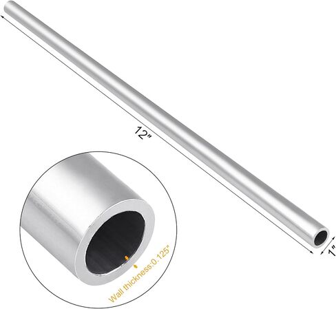 1"O.D. 2 Pcs Aluminum Structural Round Tube (.125" Wall), 12 in, Seamless, — Industrial DIY, backyard projects in Kuwait