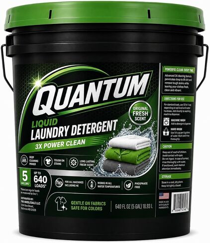 Liquid Laundry Detergent 5 Gallon, 3X Power Clean Washing Soap, Original Green, Bulk Laundry Soap for Clothes and Fabrics, High Efficiency HE Compatible, Long Lasting Fresh Scent, Up to 640 Loads in Kuwait