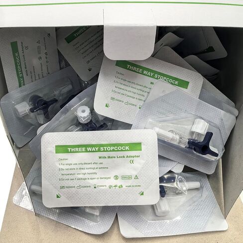 50PCS 3-Way Stopcocks with Luer Connection, Sterile Individually Packed, Flexible Extension Tube for Fluid Control, Home DIY and Laboratory Use in Kuwait