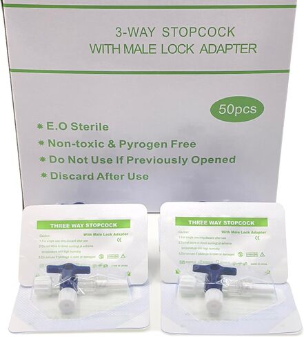 50PCS 3-Way Stopcocks with Luer Connection, Sterile Individually Packed, Flexible Extension Tube for Fluid Control, Home DIY and Laboratory Use in Kuwait