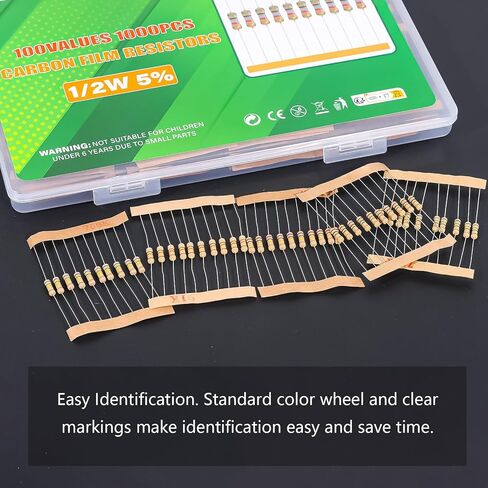 100Values 1000PCS 1/2W Resistor Kit Carbon Film Resistors Assortment 1 Ohm to 5.6M Ohm 1/2Watt 5% Resistencia Eléctrica Assorted Set in Kuwait