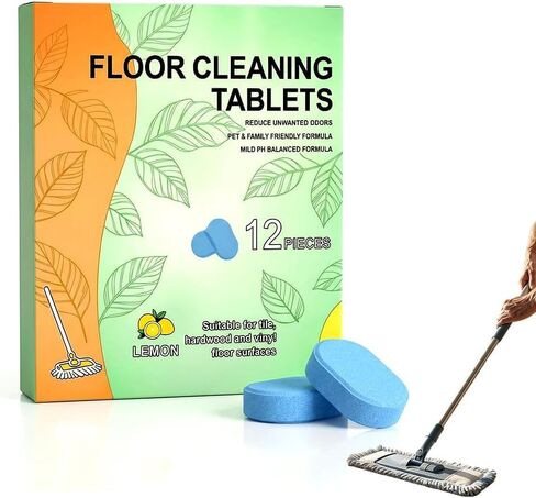 12pcs Floor Cleaner Tablets Hard Floor Cleaner Tablets Pre-Measured Dissolvable Cleaning Solution for Multiple Hard Floors, Tile, Vinyl, Hardwood, Compatible with Robot Mops & Wet/Dry Vacuums in Kuwait