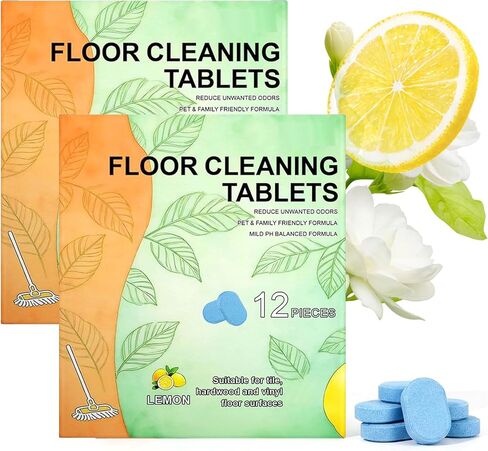 24 pcs Floor Cleaner Tablets Hard Floor Cleaner Tablets Pre-Measured Dissolvable Cleaning Solution for Multiple Hard Floors, Tile, Vinyl, Hardwood, Compatible with Robot Mops & Wet/Dry Vacuums in Kuwait