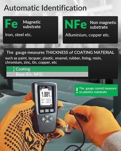 Coating Thickness Gauge CM-208Z – 0-3000µm (0-120 mils) Industrial Paint Thickness Meter, 0.001mil Resolution, External Probe, Fe/NFe Auto Detection, USB Data Export in Kuwait