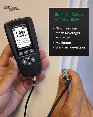 Coating Thickness Gauge CM-208Z – 0-3000µm (0-120 mils) Industrial Paint Thickness Meter, 0.001mil Resolution, External Probe, Fe/NFe Auto Detection, USB Data Export in Kuwait