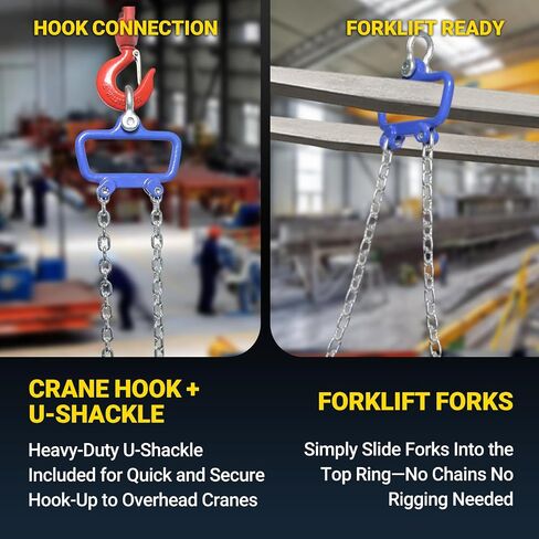 Chain Drum Lifter, 1 Ton Capacity, for 30-55 Gallon Steel and Plastic Drums, with Self-Locking Safety Hooks, Galvanized G80 Lifting Chain, Forklift and Crane Compatible in Kuwait