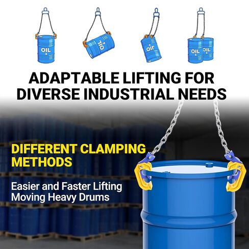 Chain Drum Lifter, 1 Ton Capacity, for 30-55 Gallon Steel and Plastic Drums, with Self-Locking Safety Hooks, Galvanized G80 Lifting Chain, Forklift and Crane Compatible in Kuwait