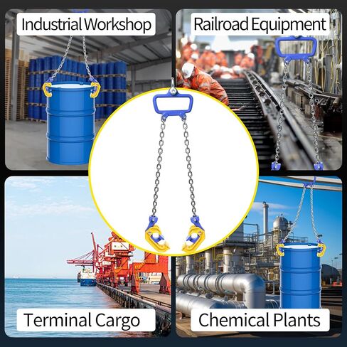 Chain Drum Lifter, 1 Ton Capacity, for 30-55 Gallon Steel and Plastic Drums, with Self-Locking Safety Hooks, Galvanized G80 Lifting Chain, Forklift and Crane Compatible in Kuwait