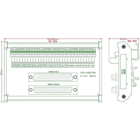 DIN Rail Mount DSUB DB62HD Male/Female Header Interface Module, D-SUB Breakout Board. in Kuwait