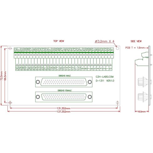 DIN Rail Mount DSUB DB62HD Male/Female Header Interface Module, D-SUB Breakout Board. in Kuwait
