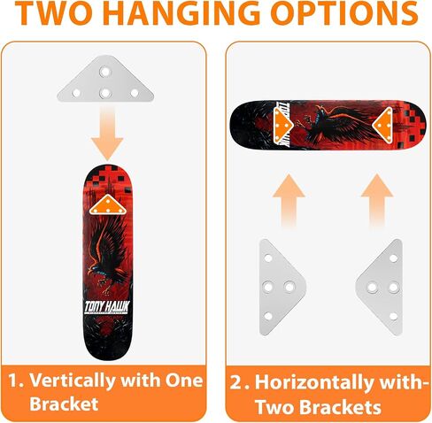 6/10-Pack Skateboard Wall Mount Hanger, Aluminum Skateboard Holder with Dual Screw Holes for Display Skateboard Deck Storage Horizontal and Floats Vertically, Silver Triangle in Kuwait