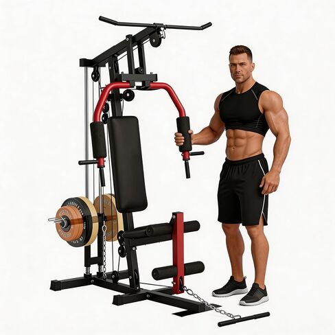 Full Body Workout Machine - 5-in-1 Home Gym Equipment with LAT Pulldown, Chest Press, Leg Extension & Seated Row, 300LB Capacity Strength Training Station, Fits 1" & 2" Weight Plates (Not Included) in Kuwait