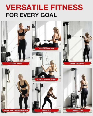 Mikolo Wall Mount Cable Machine, 190lb Weight Stack Cable Station, All in One Machine with Dual Pulley System and 27 Positions for Home Gym Fitness Equipment, Black in Kuwait