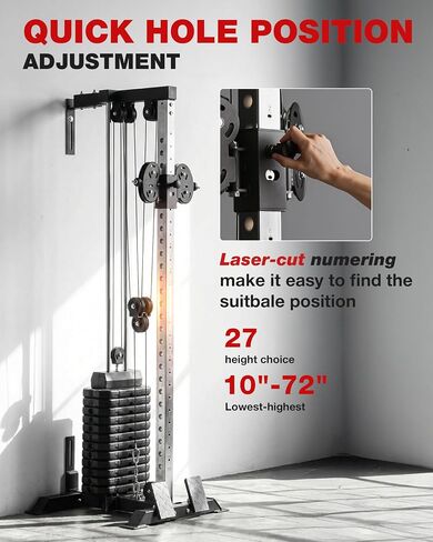 Mikolo Wall Mount Cable Machine, 190lb Weight Stack Cable Station, All in One Machine with Dual Pulley System and 27 Positions for Home Gym Fitness Equipment, Black in Kuwait