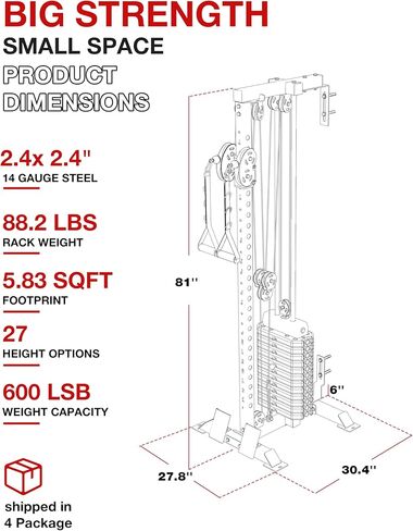 Mikolo Wall Mount Cable Machine, 190lb Weight Stack Cable Station, All in One Machine with Dual Pulley System and 27 Positions for Home Gym Fitness Equipment, Black in Kuwait