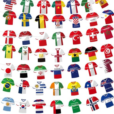 راية كأس العالم لكرة القدم 2026 - 50 قطعة من أعلام سلسلة على شكل جيرسي دولي، إكليل دول كرة القدم العالمية لديكورات الحفلات الرياضية، وزخارف منطقة المعجبين، ورايات البلاد العالمية in Kuwait
