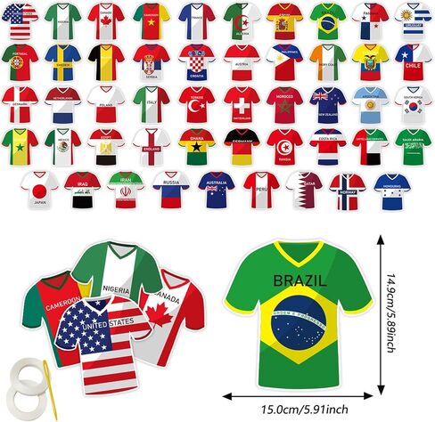 راية كأس العالم لكرة القدم 2026 - 50 قطعة من أعلام سلسلة على شكل جيرسي دولي، إكليل دول كرة القدم العالمية لديكورات الحفلات الرياضية، وزخارف منطقة المعجبين، ورايات البلاد العالمية in Kuwait